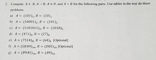 Solved Compute A B A B A X B And A B For The Follow Chegg Com