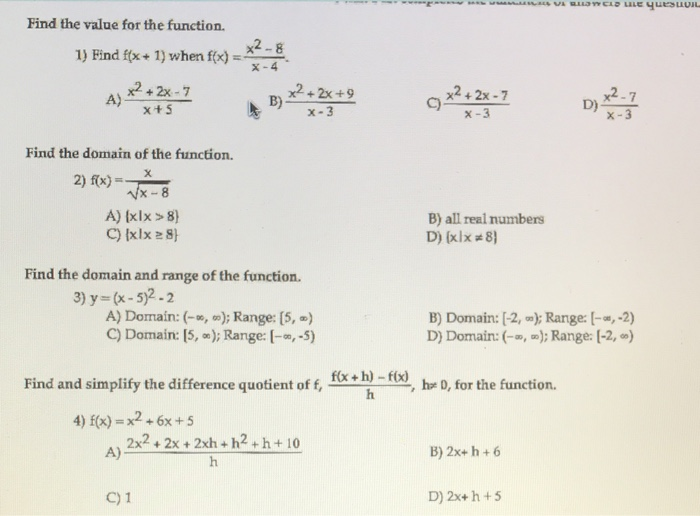 Find The Value For The Function X2 8 1 Find Ffx1 Chegg Com