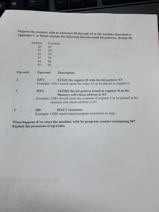 cul Suppose the memory cells at addresses 00 through 05 in the machine described in Appendix C or below contain the following