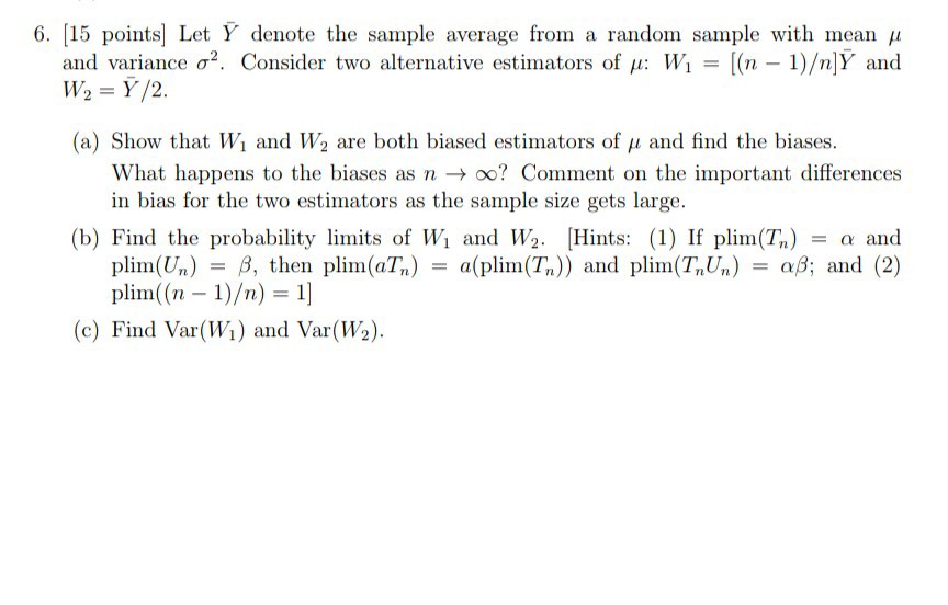 Solved 6 15 Points Let Y Denote The Sample Average Fro Chegg Com