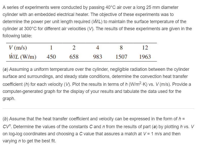 A Series Of Experiments Were Conducted By P Ing 40c Air Over A Long 25 A Series Of Experiments Were Conducted By P Ing 40c Air Over A Long 25
