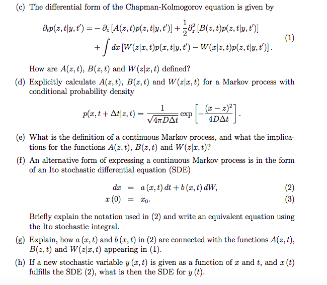 C The Differential Form Of The Chapman Kolmogoro Chegg Com