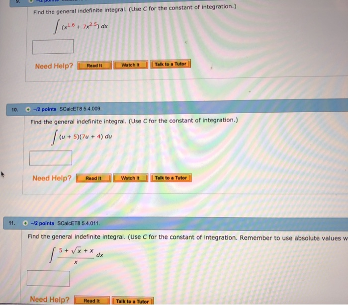 solved find the general indefinite integral use c for t