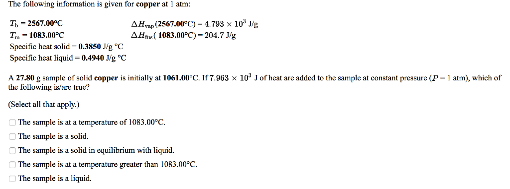 Solved The Following Information Is Given For Copper At 1 Chegg Com