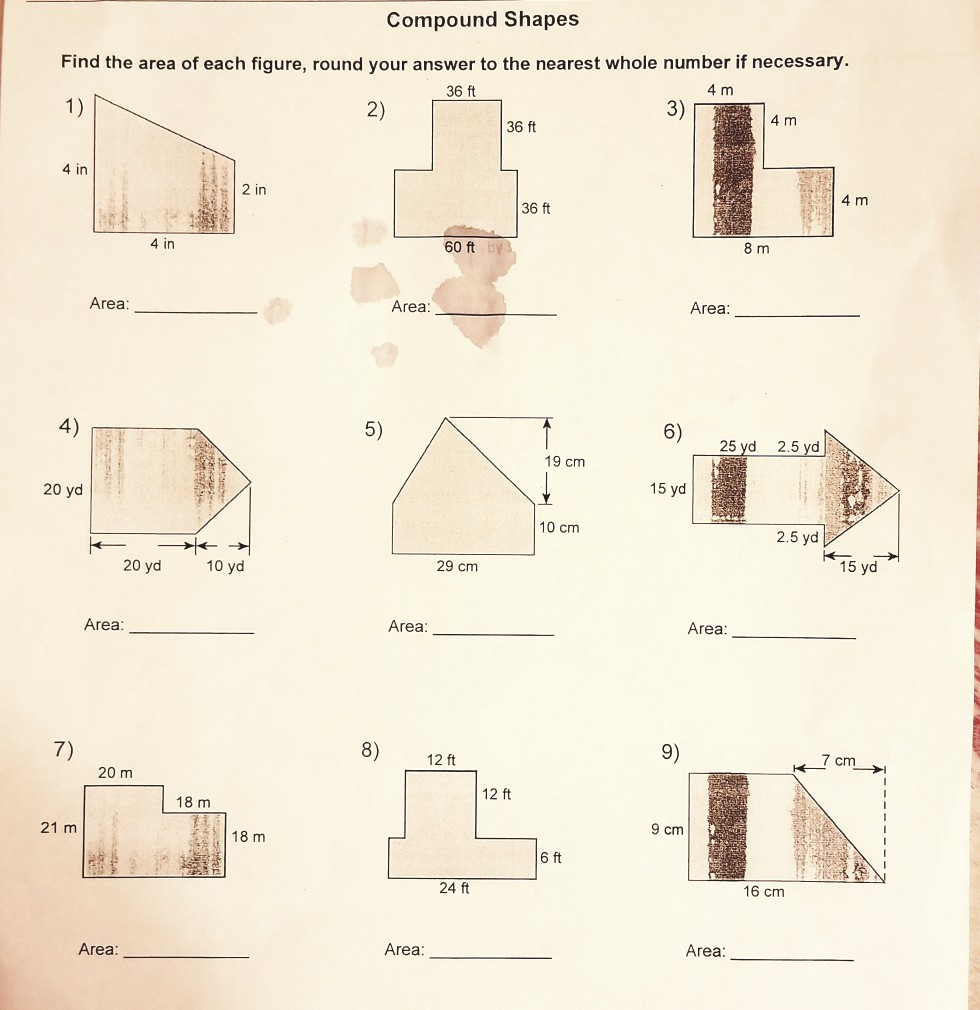 Solved Compound Shapes Find The Area Of Each Figure Roun