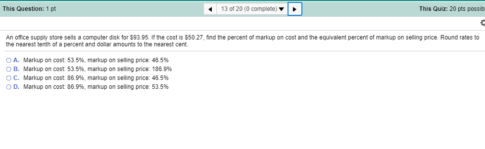 Solved This Question 1 Pt 13 Of 20 0 Complete Qui Question This 1 Pt 13 Of 20 0 Complete Quiz Pts Possib An Office Supply S A
