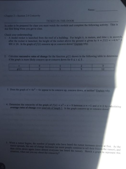 Solved Name Chapter 2 Section 2 6 Concavity Ticket In Th