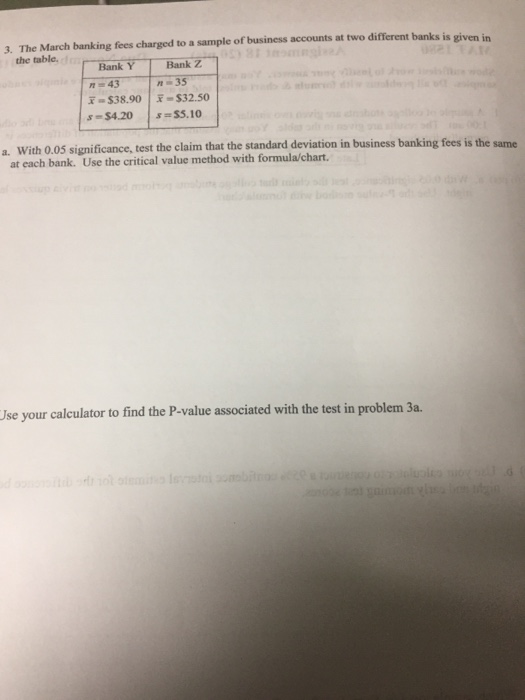 Solved 3 The March Banking Fees Charged To A Sample Of B
