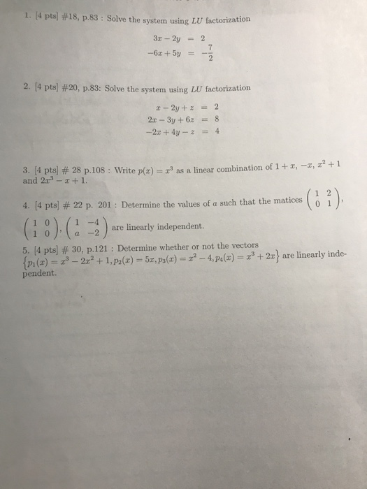 Solved 1 4 Pts 18 P 83 Solve The System Using Lu F Chegg Com