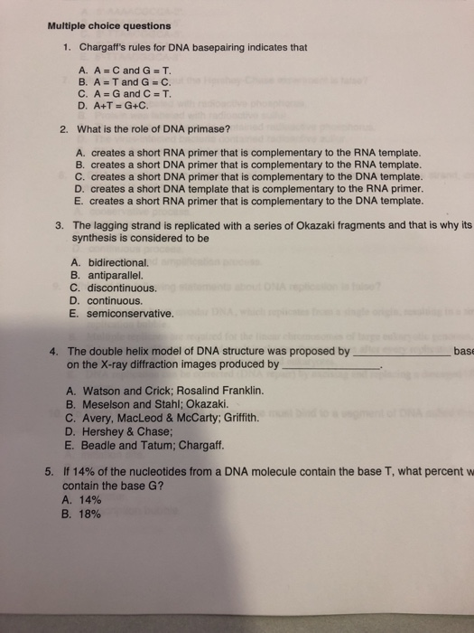 Solved Multiple Choice Questions 1 Chargaff S Rules For Dna Chegg Com