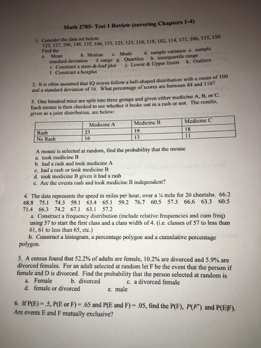 Solved Math 2785 Test 1 Review Covering Chapters 1 4 1 Chegg Com