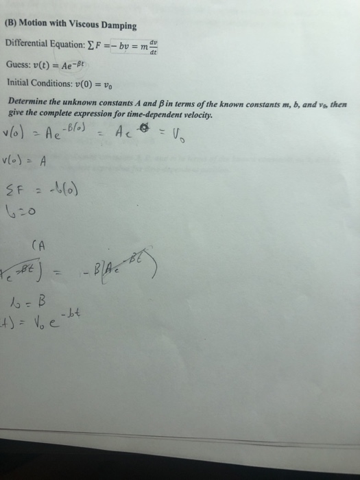 Solved B Motion With Viscous Damping Dv Dt Guess U T Chegg Com