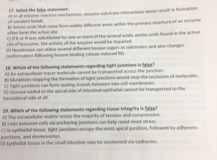 Solved 17, Select The False Statement A) In All Enzyme R