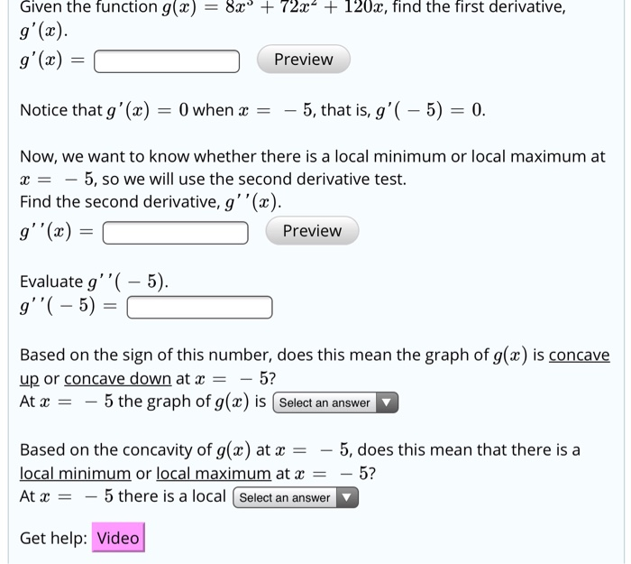 Solved Given The Function Gx 8 72c 1x Find The Firs Chegg Com