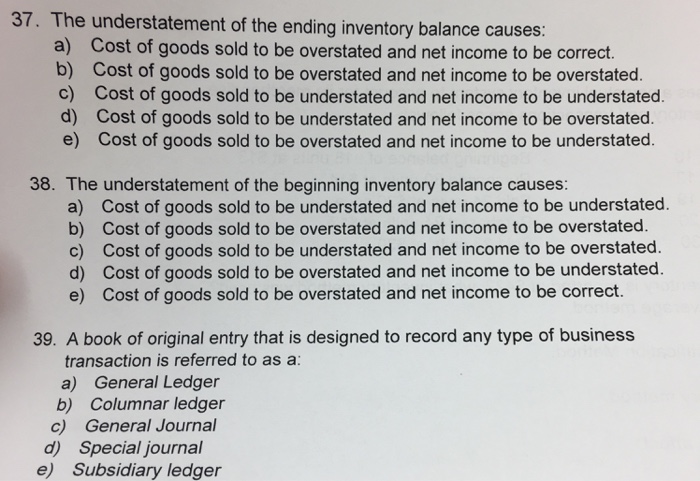 Solved: The Understatement Of The Ending Inventory Balance... | Chegg.com