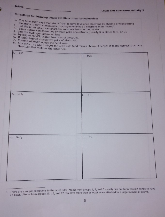 Solved NAME: Lewis Dot Structures Activity 2 tures for | Chegg.com
