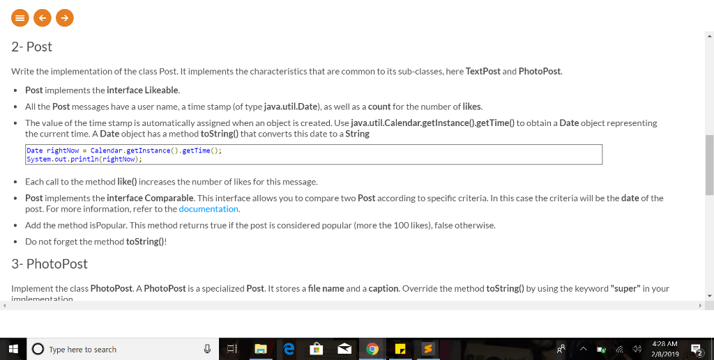 2- Post Write the implementation of the class Post. It implements the characteristics that are common to its sub-classes, her