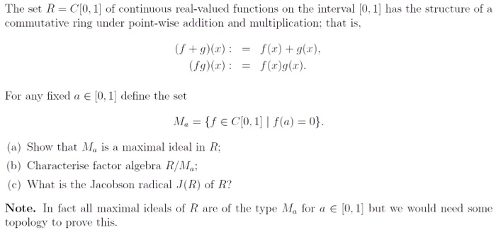 Solved The Set R C 0 1 Of Continuous Real Valued Funct Chegg Com