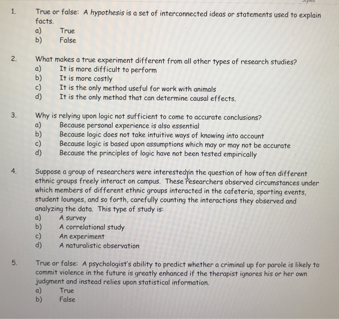 Solved 1. True Or False A Hypothesis Is A Set Of Interco...