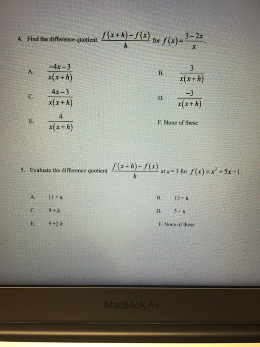 Solved Find The Difference Quotient F X H F X H For Chegg Com