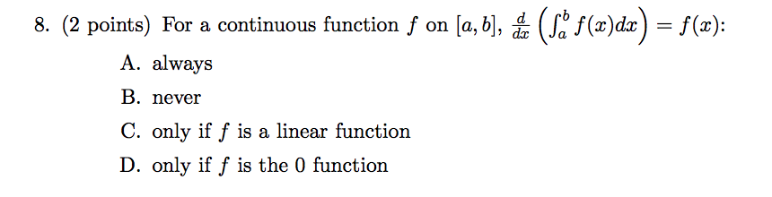 Solved 8 2 Points For A Continuous Function F On A O Chegg Com