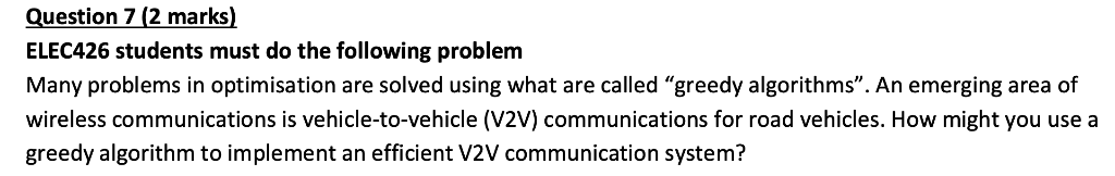 Question 7 (2 marks) ELEC426 students must do the following problem Many problems in optimisation are solved using what are c