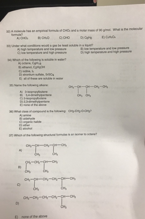 Solved 32 A Molecule Has An Empirical Formula Of Cho2 An