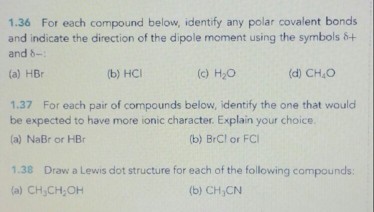 Solved: 1.36 For Each Compound Below, Identify Any Polar C ...