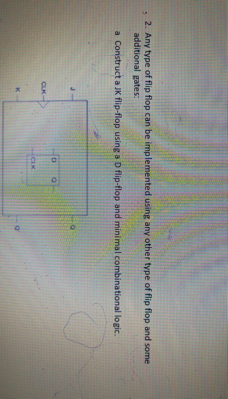 2 Any type of flip flop can be implemented using any other type of flip flop and some additional gates a Construct a Jk flip-flop using a D fip-flop and minimal combinational logic. CLK