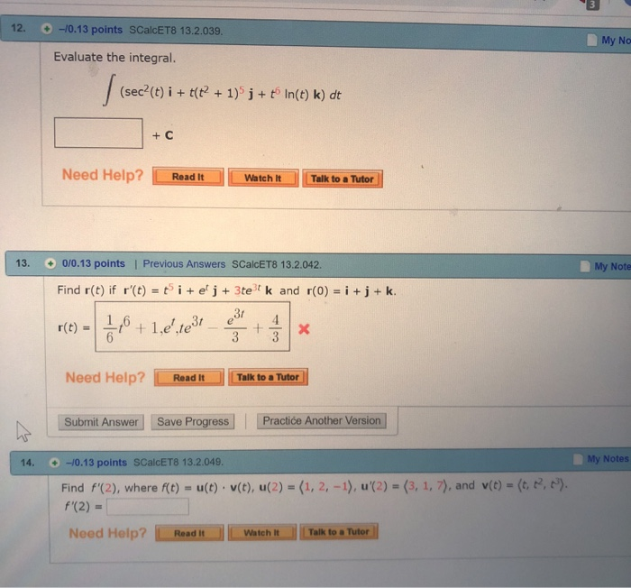 Solved 12 10 13 Points Scalcet8 13 2 039 My No Evaluate Chegg Com