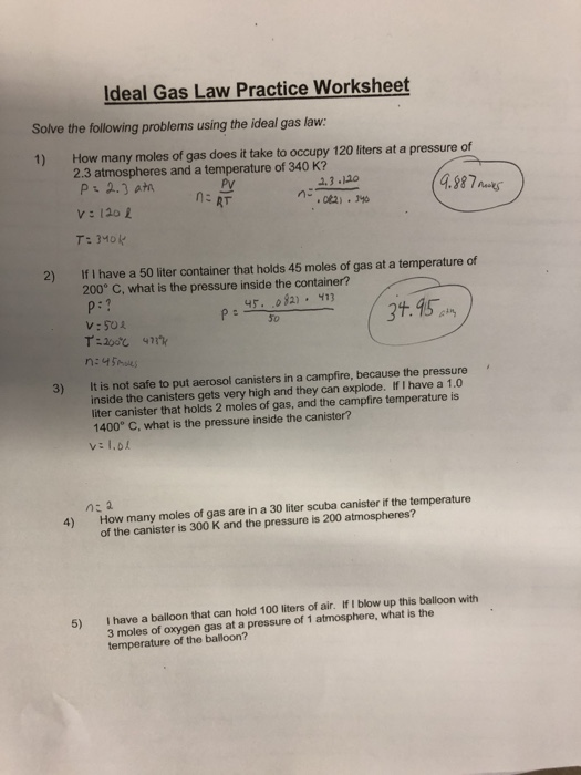 Solved Ideal Gas Law Practice Worksheet Solve the following | Chegg.com