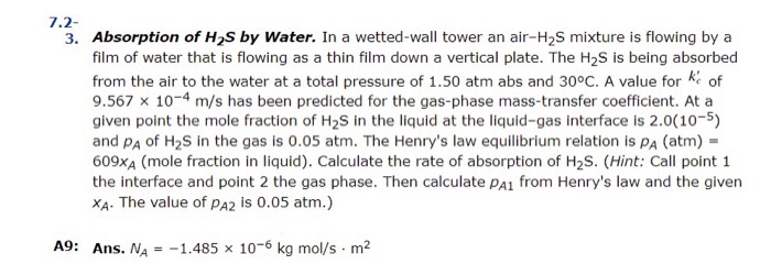 Solved 7 2 3 Absorption Of H2s By Water In A Wetted Wall Chegg Com