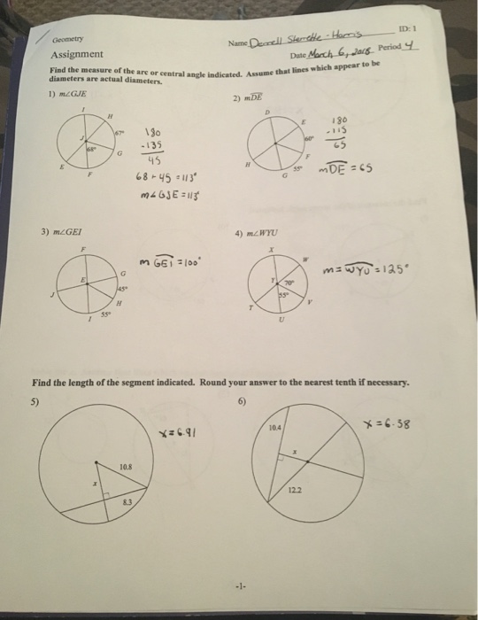 Geometry assignment find the length of the segment indicated picture