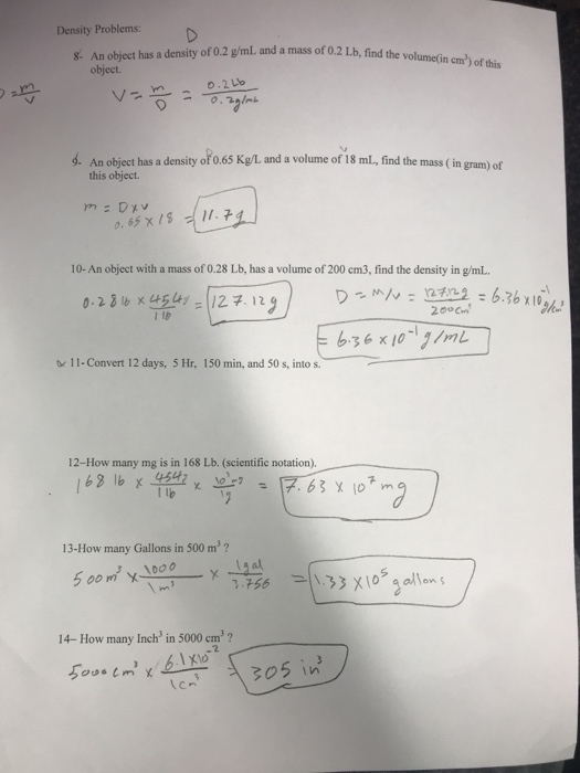 Density Problemsd 8 An Object Has A Density Of 0 2 Chegg Com