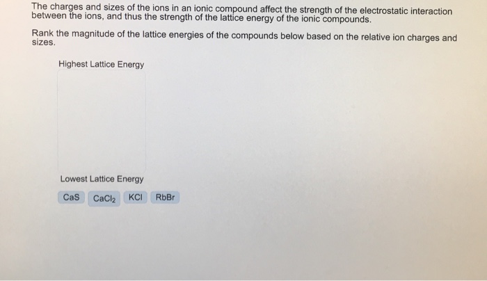 Solved The Charges And Sizes Of The Ions In An Ionic Comp