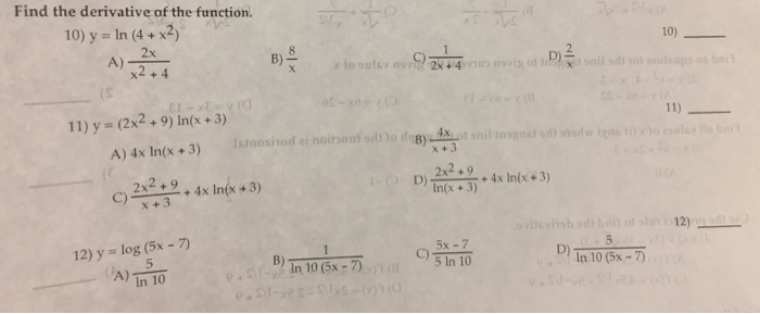 Find The Derivative Of The Function Y Ln 4 Chegg Com