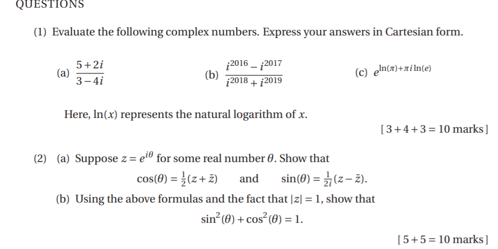 Solved Questions 1 Evaluate The Following Complex Numbers Chegg Com