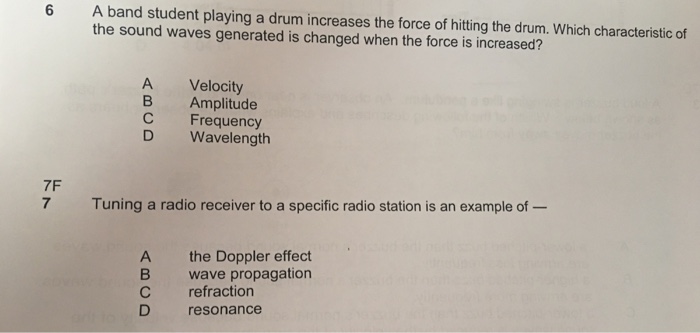 Solved A Band Student Playing A Drum Increases The Force Of Chegg Com