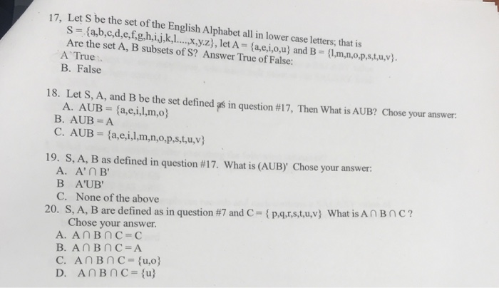 Solved 17 Let S Be The Set Of The English Alphabet All I Chegg Com