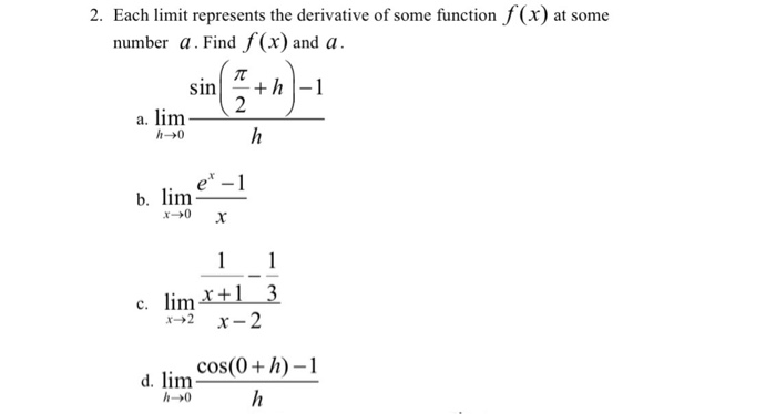 Solved 2. Each limit represents the derivative of some