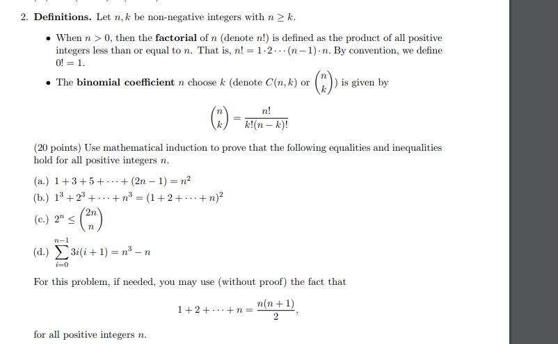 Solved 2 Definitions Let N K Be Non Negative Integers Chegg Com