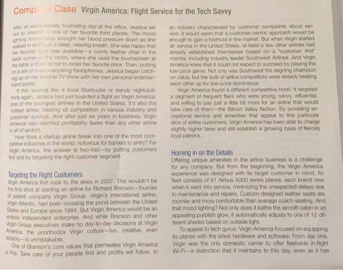 P Case Virgin America Flight Service For The Tech Chegg 