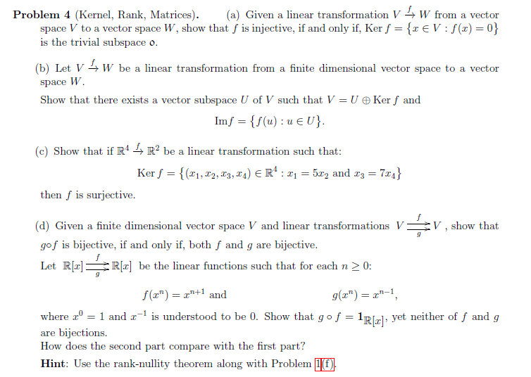 Solved Problem 4 Kernel Rank Matrices A Given A Li Chegg Com