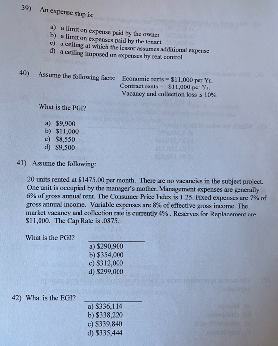 Solved 39 An Expense Stop Is A A Limit On Expense Paid