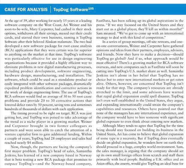 CASE FOR ANALYSIS TopDog Software105 At the age of 39, after working for nearly 15 years at a leading FastData, has been talk