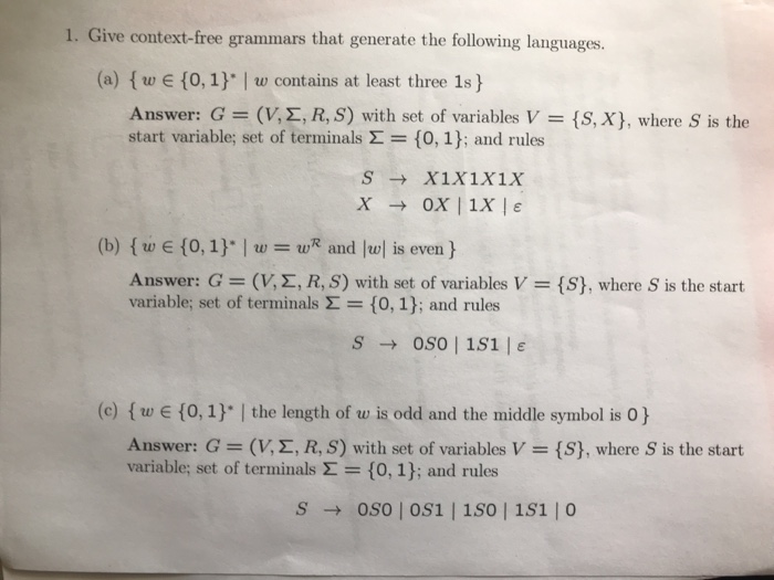 Solved 1 Give Context Free Grammars That Generate The Fo Chegg Com