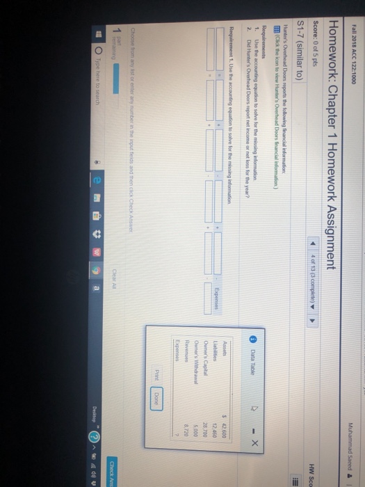 Solved Fall 2018 Acc 122 1000 Homework Chapter 1 Homewor