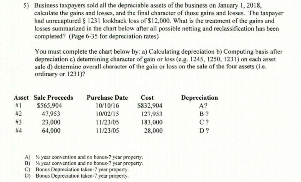 Business Taxpayers Sold All The Depreciable Assets Chegg Com