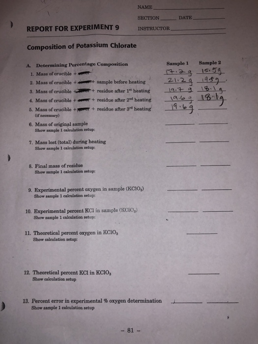 Name Section Instructor Date Report For Experiment 9 Chegg 