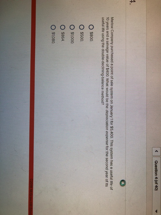 Solved 4 Of 40 Marlow Company Purchased A Point Of Sale Chegg Com